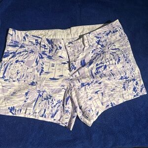 Lilly Pulitzer White Shorts with Lavender & Blue Brushstroke Print